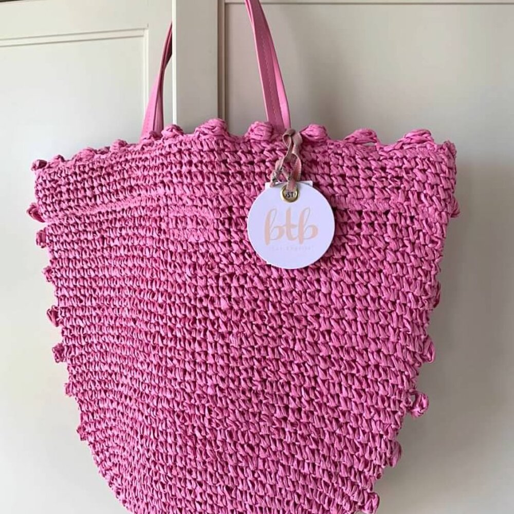 NWT BTB Los Angeles Pink Woven Tote Bag - Picture 3 of 4